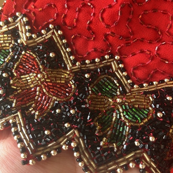 Vintage Laurence Kazar Sz M Allover Sequin Red Holiday Bow Novelty Trim Blouse - Picture 13 of 14